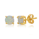 Sterling Silver 6mm Gold Plated White Opal Round Stud Earrings